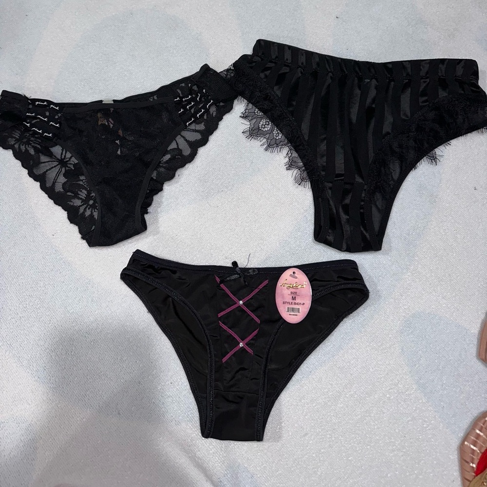 Bundle  Black Lace and Striped Panty Trio